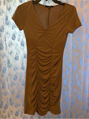 Short Ruched Front Dress — Brown